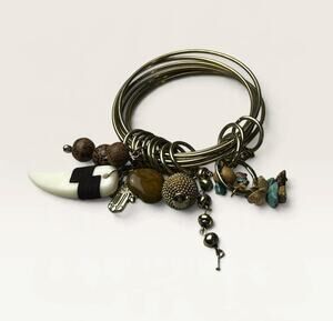 Boho Multi-Bangle Stack with Hamsa & Turquoise Charm Cluster